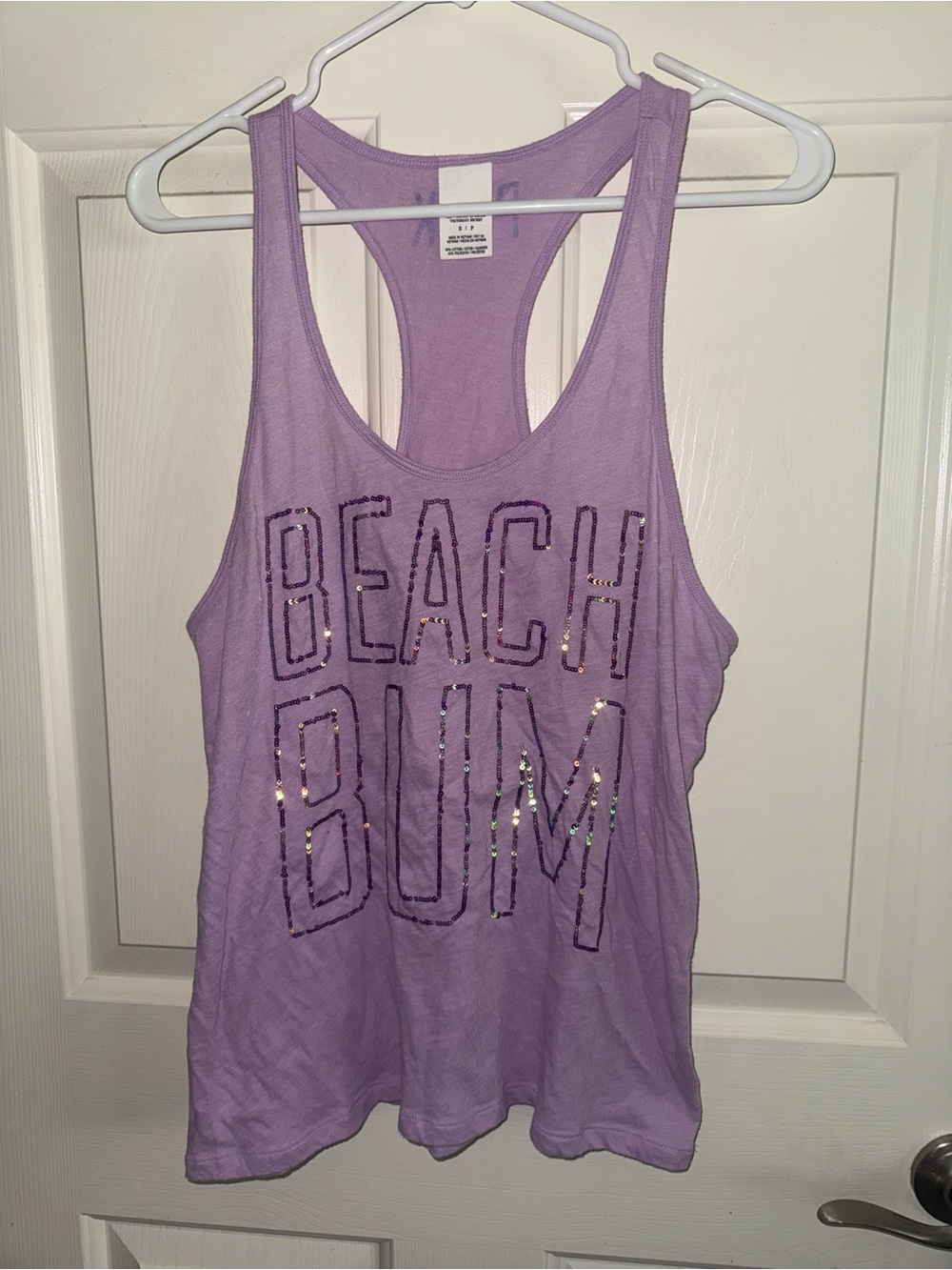 PINK Victoria's Secret Lavender Sequin 'BEACH BUM' Racerback Tank Size S